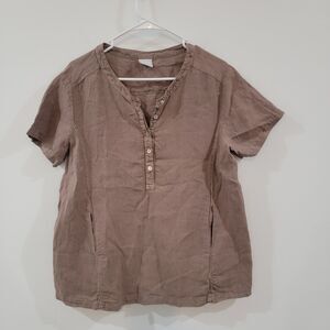 Pure Match Womens Top Size Medium Linen Brown Lagenlook Minimalist‎